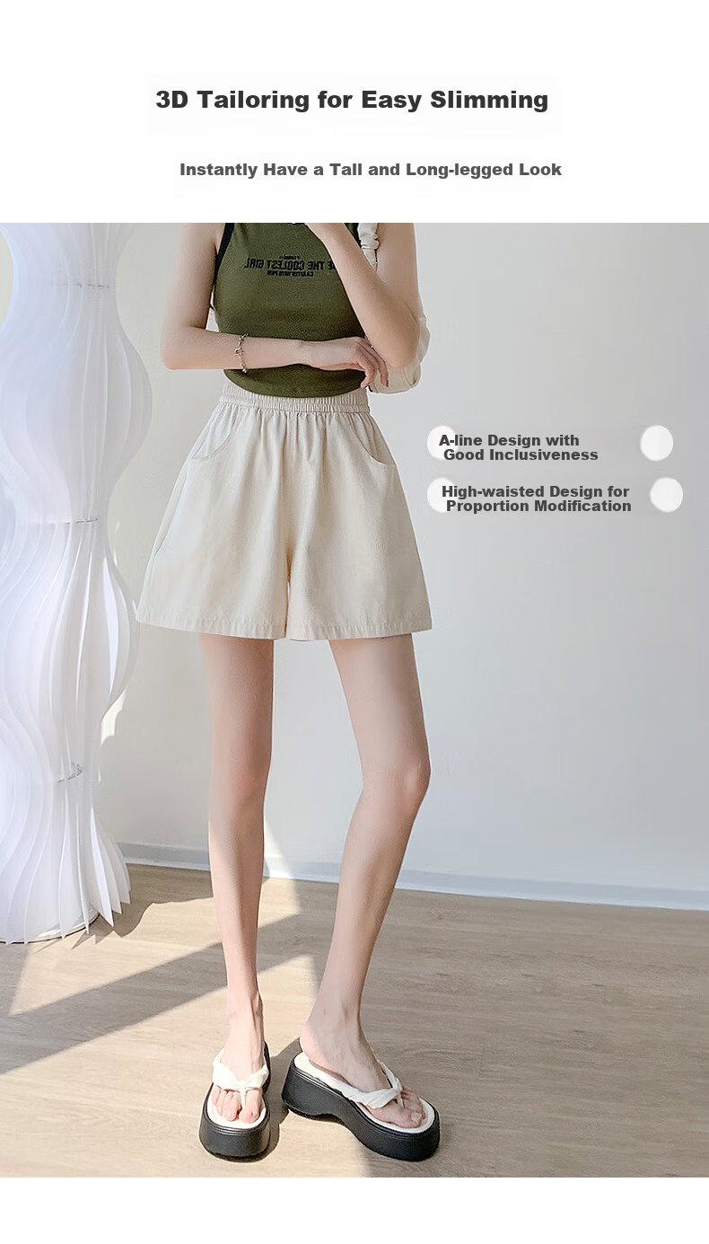 BOPRUIEY Women's Pure Cotton Shorts, Summer High-Waist Casual Wide-Leg Mid-Length Shorts, Cargo Sports Three-Quarter Shorts 6