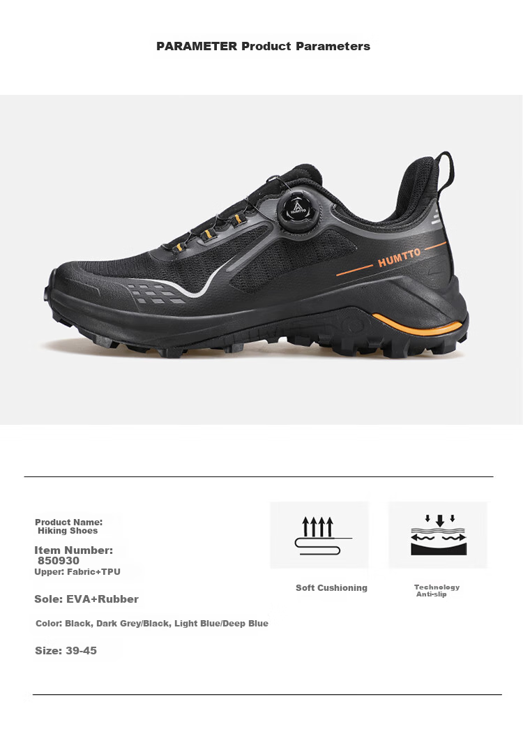 HUMTTO Mesh Hiking Shoes with Rotary Buckle Quick-Lace System, Men's Outdoor Comfortable Breathable Trekking Shoes, Black, Size 39 7