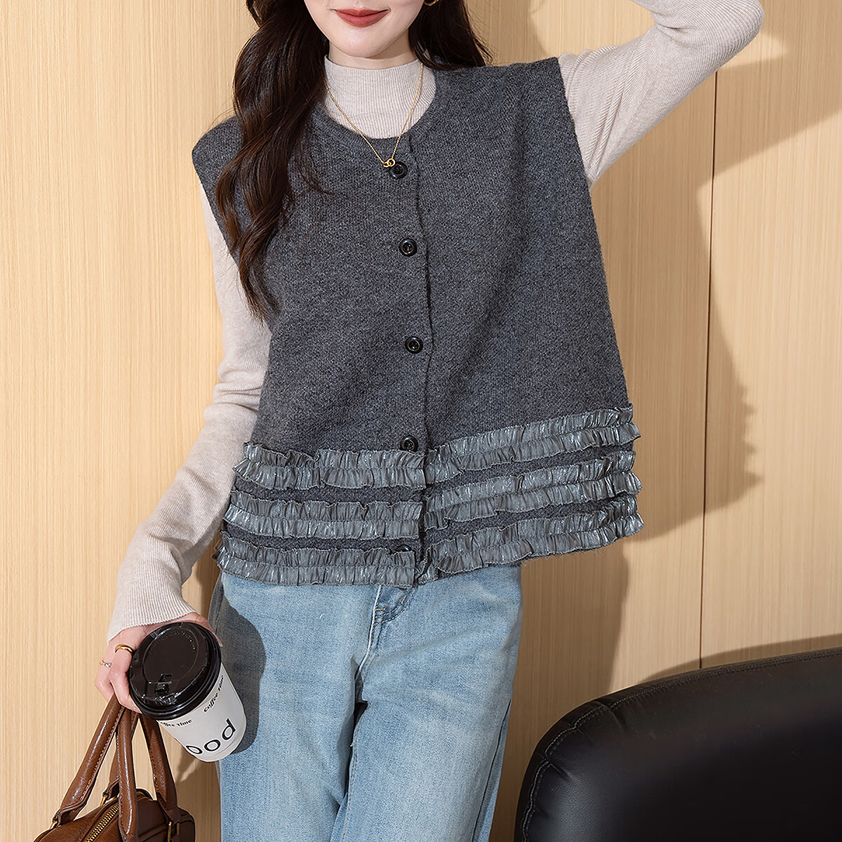 TonLion 2025 Autumn Winter Elegant Women's Crew Neck Cardigan Vest