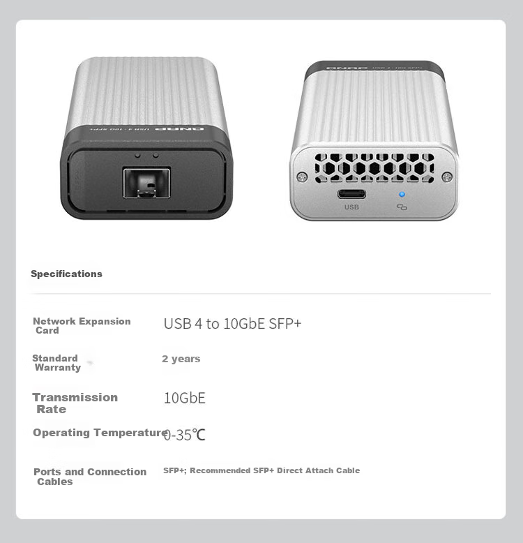 QNAP QNA-UC10G1SF USB 4 Type-C to 10GbE SFP+ Network Adapter Thunderbolt™ 3/4 Port 2