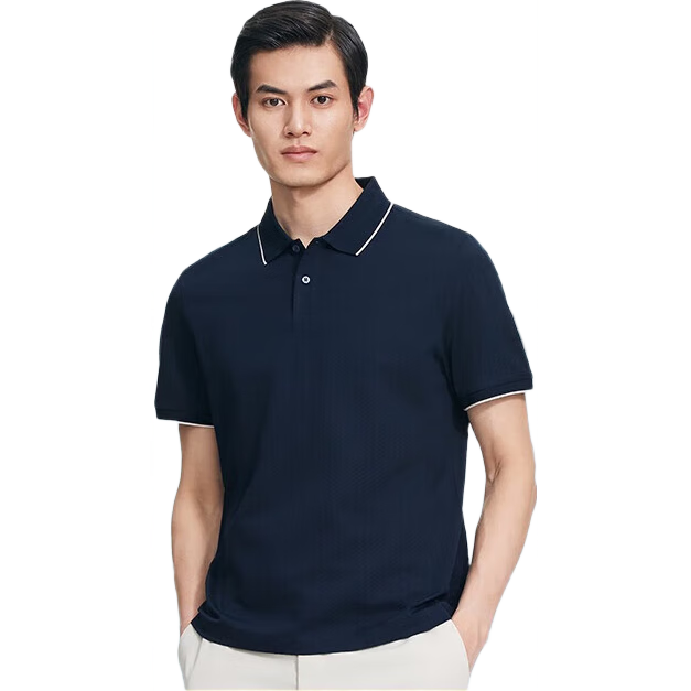 Goldlion [3A Antibacterial/Xinjiang Cotton] Summer Pure Cotton Breathable Polo Shirt Short Sleeve T-Shirt for Men, Navy Blue-95, 2XL