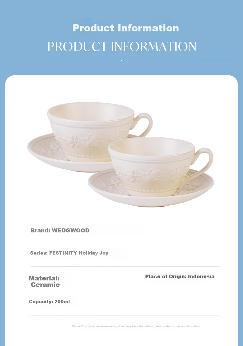 Wedgwood Mid-Autumn Festival Gift, Joyous Holiday Ivory White Set of 2 Cups And 2 Plates, Ceramic Coffee Cups And Saucers, Aesthetically Pleasing Afternoon Tea Set 2