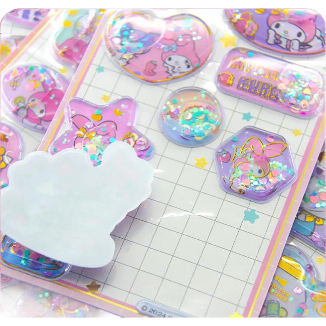 Наклейки «Sanrio Shake Sand Water Stickers A» для детей, 4 шт. в наборе, водонепроницаемые, с блестками, для творчества, возраст 3+