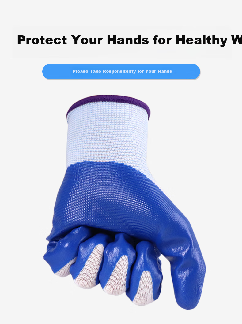 Aidier Work Gloves, Blue And White Nitrile Coated Rubber Gloves, Comfortable Breathable Palm Coating, Labor Protection Work Gloves 10 Pairs CW758755 3