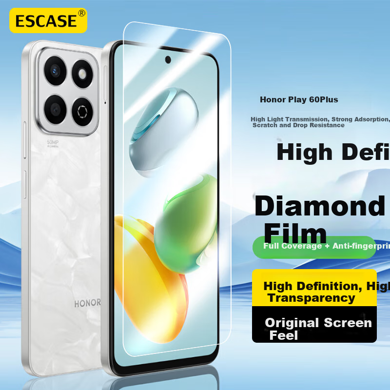 ESCASE Tempered Glass Screen Protector for Honor Play 60 Plus, Full Coverage Ultra-Thin HD Film, Shatterproof Anti-Fingerprint Protective Film for Honor Play 60 Plus Smartphone