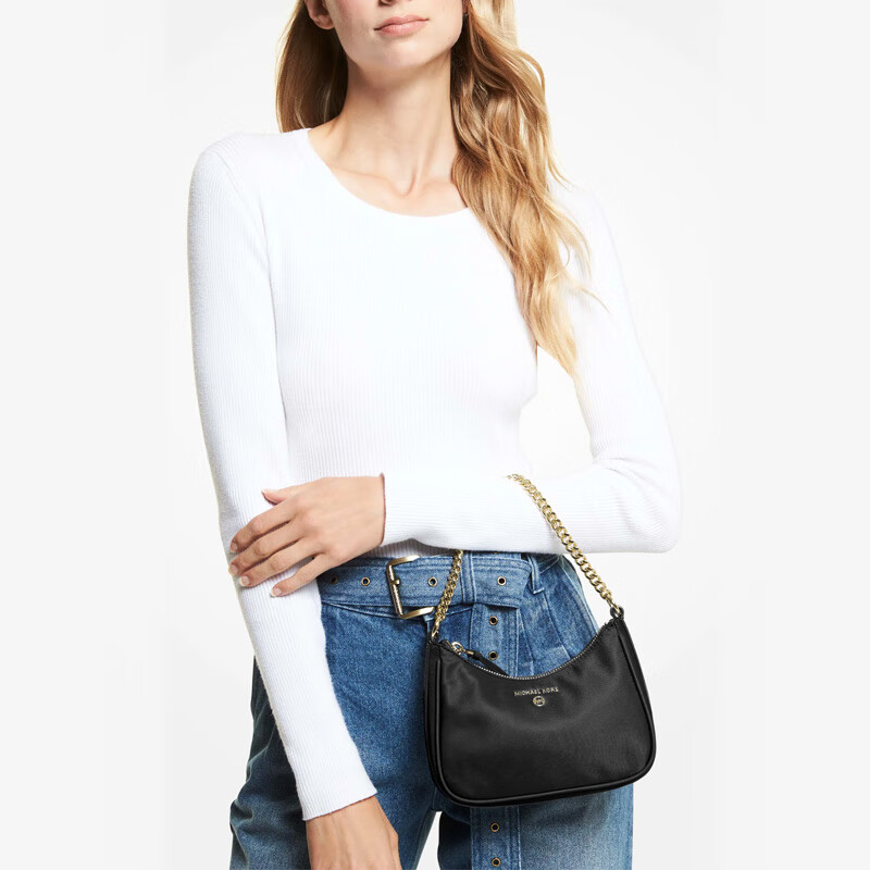 MICHAEL KORS New Year Gift, Light Luxury MK Women's Handbag, JET SET CHARM Tote Underarm Bag Mahjong Bag, Small Size, Black