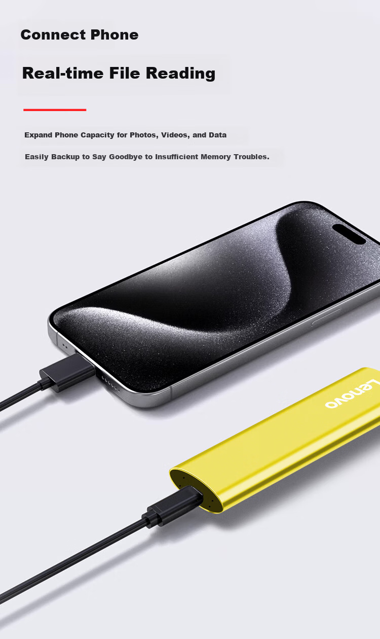 Lenovo 1TB NVMe 1000MB/s Portable Solid State Drive (PSSD), Xiaojintiao ZX110, Type-C USB3.2, Dual Interface, Direct Connection to Phones And Laptops, External 4
