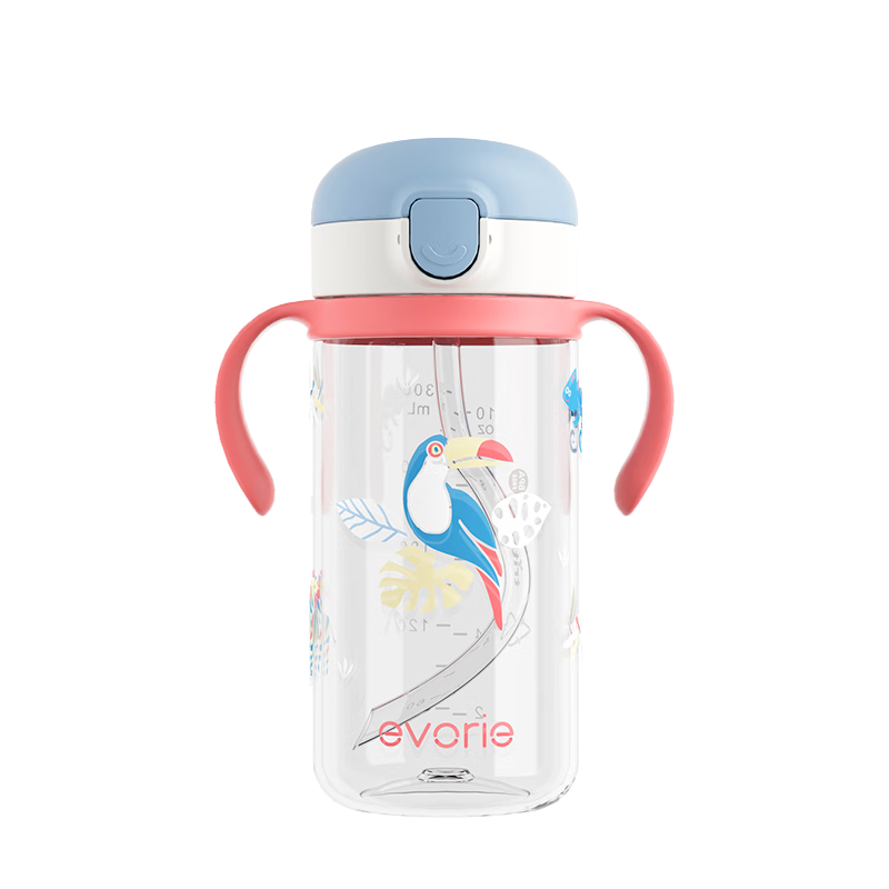Evorie Children's Straw Water Bottle 1-3 Years Baby Training Cup Leak-Proof Straw Cup with Handle 300ml