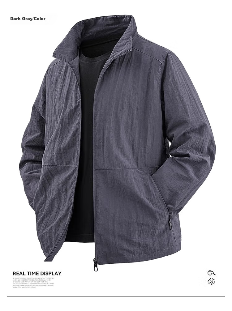 VANCAMEL Casual Jacket for Men, Autumn Outdoor Windproof And Waterproof Coat, Loose-Fitting Stand Collar Trendy Outerwear, Black, XL 7