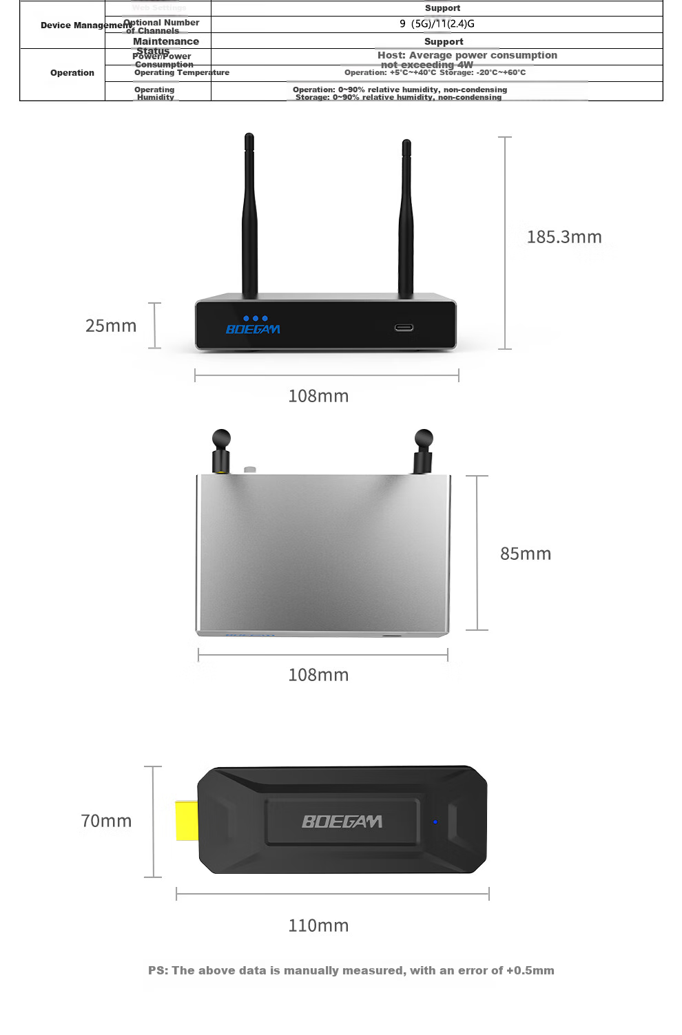 BOEGAM Wireless Screen Mirroring Device, 4K HD Conference Sharing, Compatible with Laptops for TV Display Projection, Point-To 50-Meter Transmission, BGCM401 HDMI Kit 14