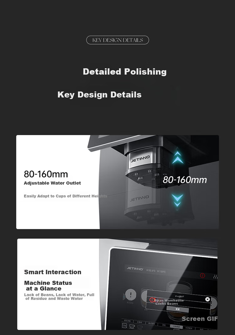 Jinu (Jetinno) [7-Day Trial] Fully Automatic Coffee Machine for Home And Office Use with Integrated Grinding (64mm Flat Blade), Dual Boiler, Self-Cleaning JL15 (20g Ground Coffee Container) 26
