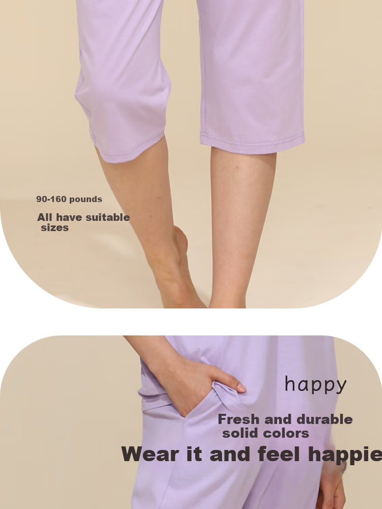 CHERISH LIFE Women's Pure Cotton Pajama Pants, 100% Cotton, Loose-Fitting, Breathable, Skin-Friendly, Three-Quarter Length Home Shorts, Women's Underwear, Cloud Green, Size 165 5
