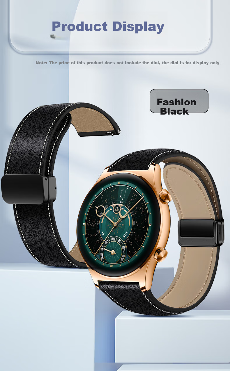 Freeson Compatible Leather Watch Strap for Honor Watch GS4, Magnetic Smartwatch Band Universal for GS Pro/GS3/GS3i/Magic2/1/4/4pro, 22mm Interface, Black 5