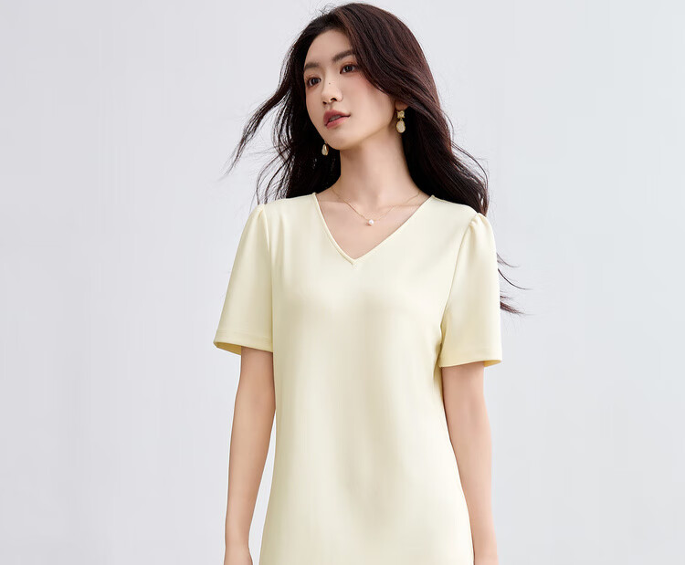 Sentubila V-Neck Patchwork Curved Hem Sequin Embroidered Short Sleeve Dress for Women Summer Elegant Mid-Length Dress 14