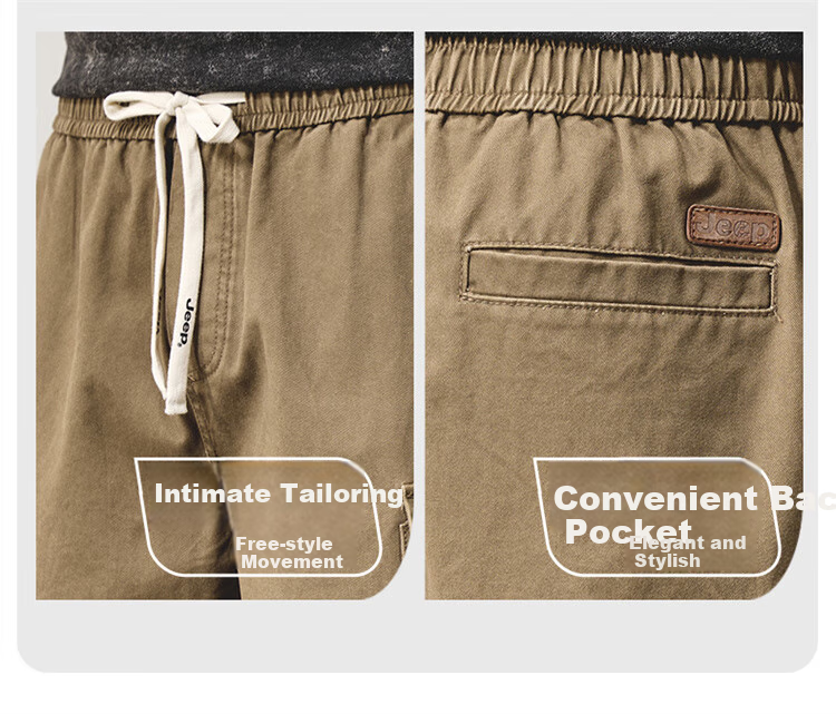 JEEP Men's Shorts, Summer Casual Breathable Loose Cargo Pants, Versatile Knee-Length Shorts for Men, Khaki, M 3