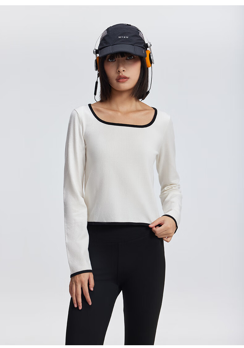 Meters Bonwe Women's New U-Neck Contrast Trim Fashionable Comfortable Base Layer Sweater 13