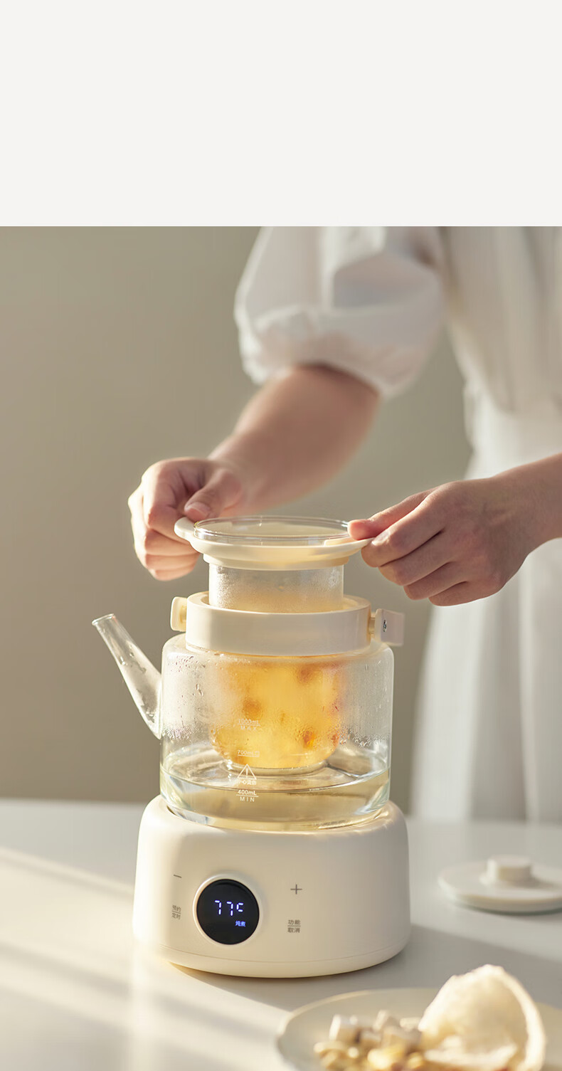 Olayks Instant Full Glass Health Kettle Electric Water Boiler Pure Glass No Glue Small Office Multi-Functional Temperature Control Tea and Flower Tea Kettle 19