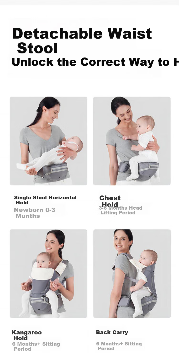 Bébéar Multifunctional Lightweight Belly Support Wide Stool Face-Holding Waist Stool Baby-Carrying Aid with Gift Box S305 - Plain Black for New Parents 13