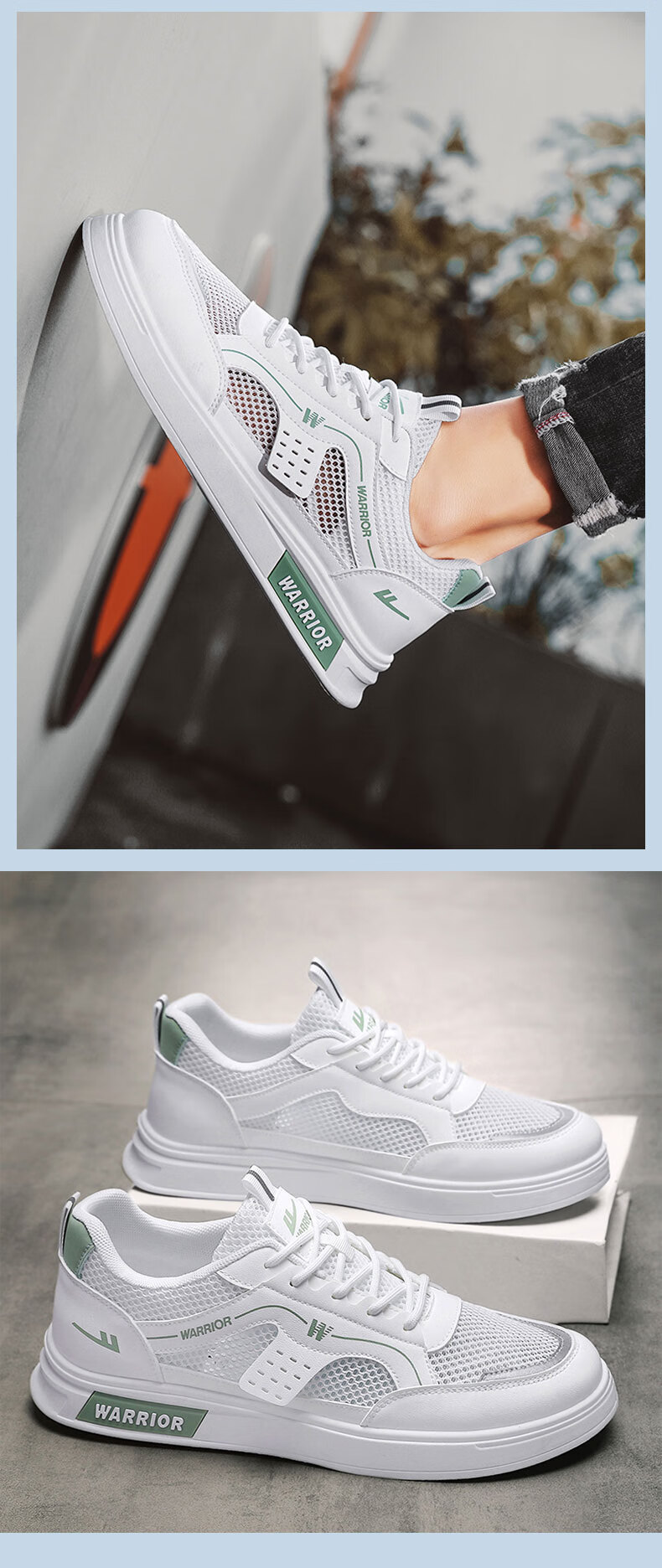 Warrior Official Men's Summer Breathable Mesh Sneakers Lightweight Hollow Thin Sports Shoes 586 White Blue Size 44 10