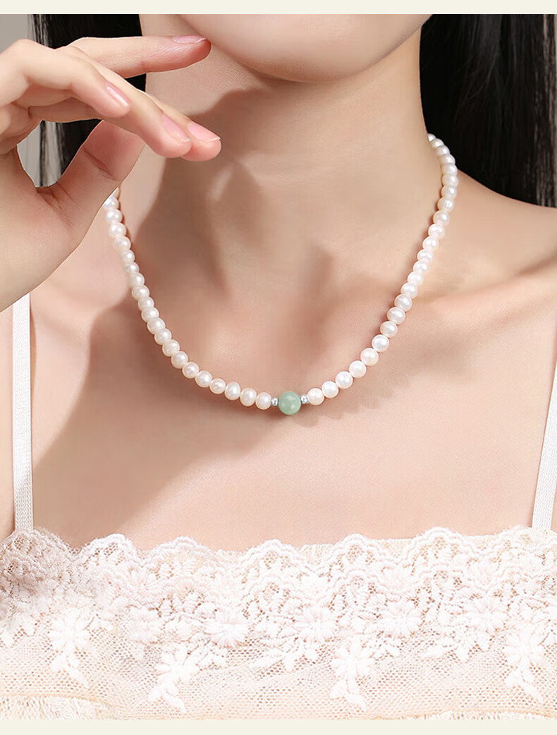 Lianqing Jade Freshwater Pearl Necklace for Women, Youthful Style, New Year Gift, Valentine's Day Present for Girlfriend Or Wife, Wedding Anniversary Gift 1