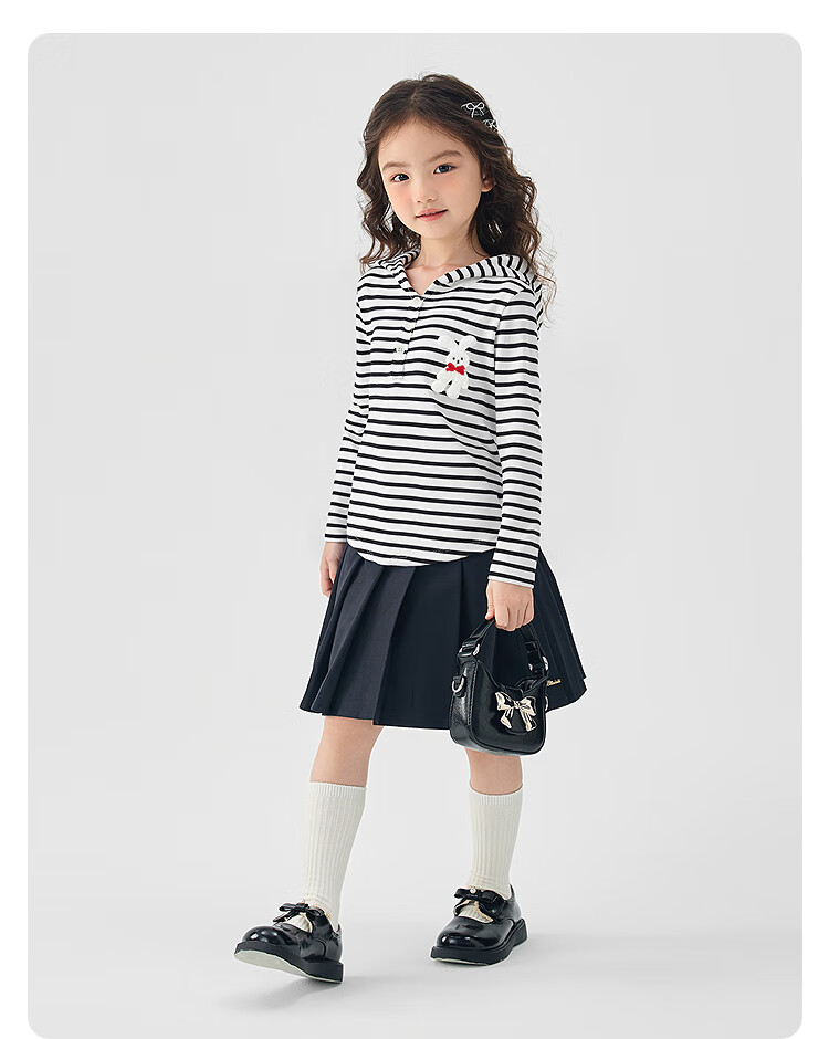 BALABALA BalaOne Girls' Long-Sleeve T-Shirt, Children's Autumn Striped Casual Top, 208325100008 10