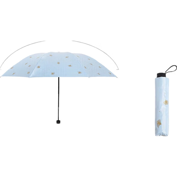 Зонт Tiantang UV Protection, трехскладной, черный гель, защита от солнца, 57*8 ребер, цвет "Гинко Ледниковый Синий"