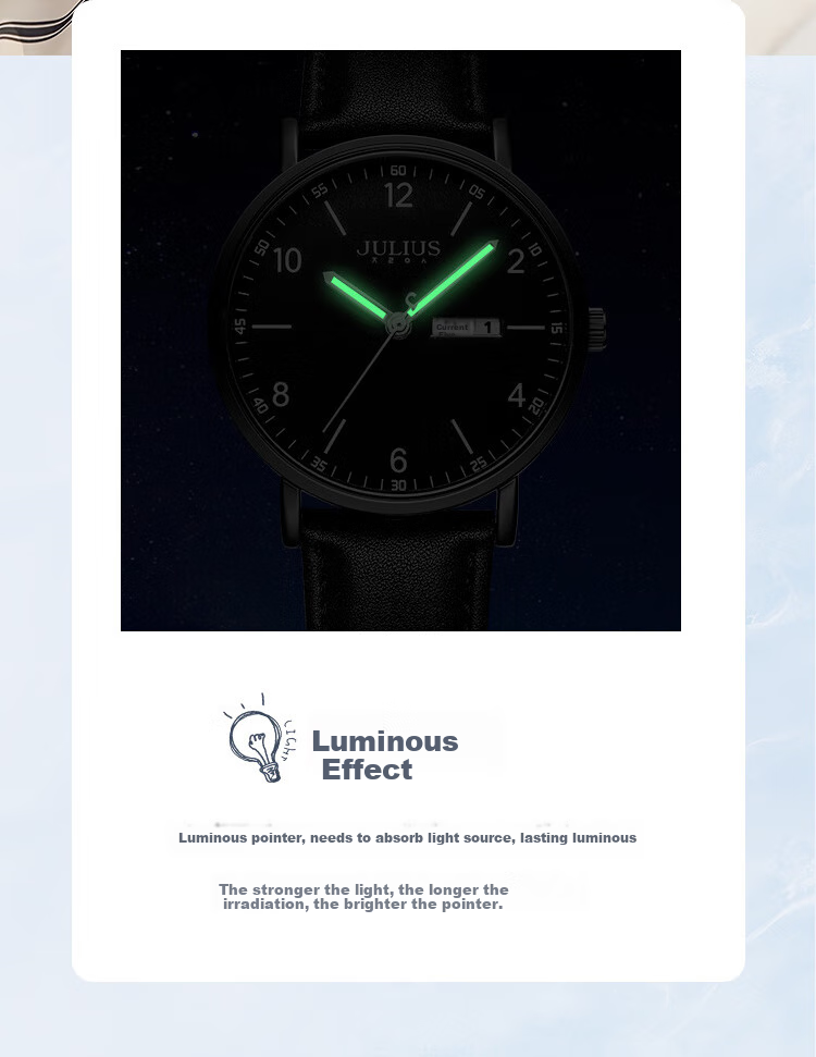 Julius Watch for Women, New Style, Suitable for Middle And High School Students, Female Exam Calendar Quartz Watch with Black Dial JA-1516LD 2
