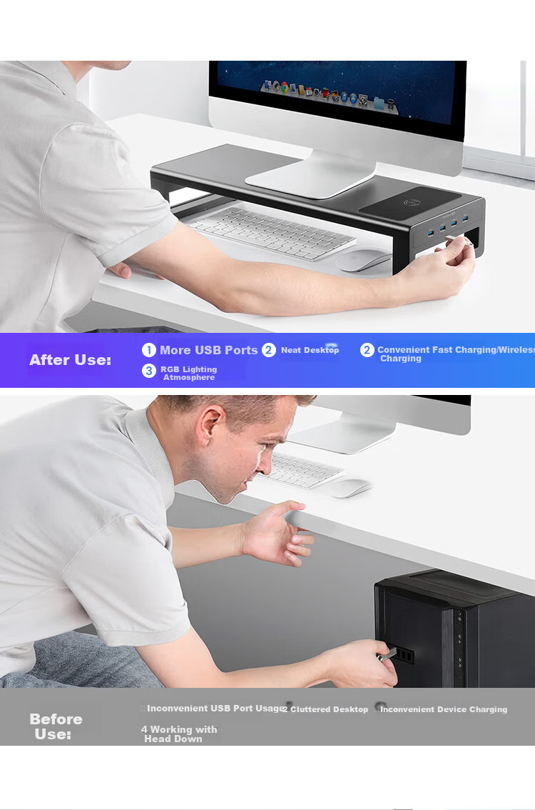 Luwei Monitor Riser Stand, Multifunctional Desktop Computer Desk, Laptop Stand, Display Screen Lifting Storage Rack, RGB Colorful Lighting, Wireless Charging Fast Charger ZGC091-JD 3