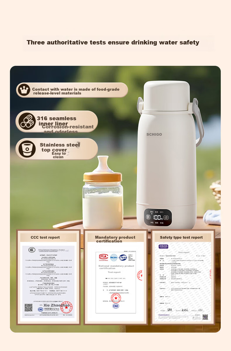 CHIGO Portable Electric Kettle, Travel Thermos, Baby Formula Warmer, Insulated Cup, 1L Large Capacity, 316 Stainless Steel, Birthday Gift 1
