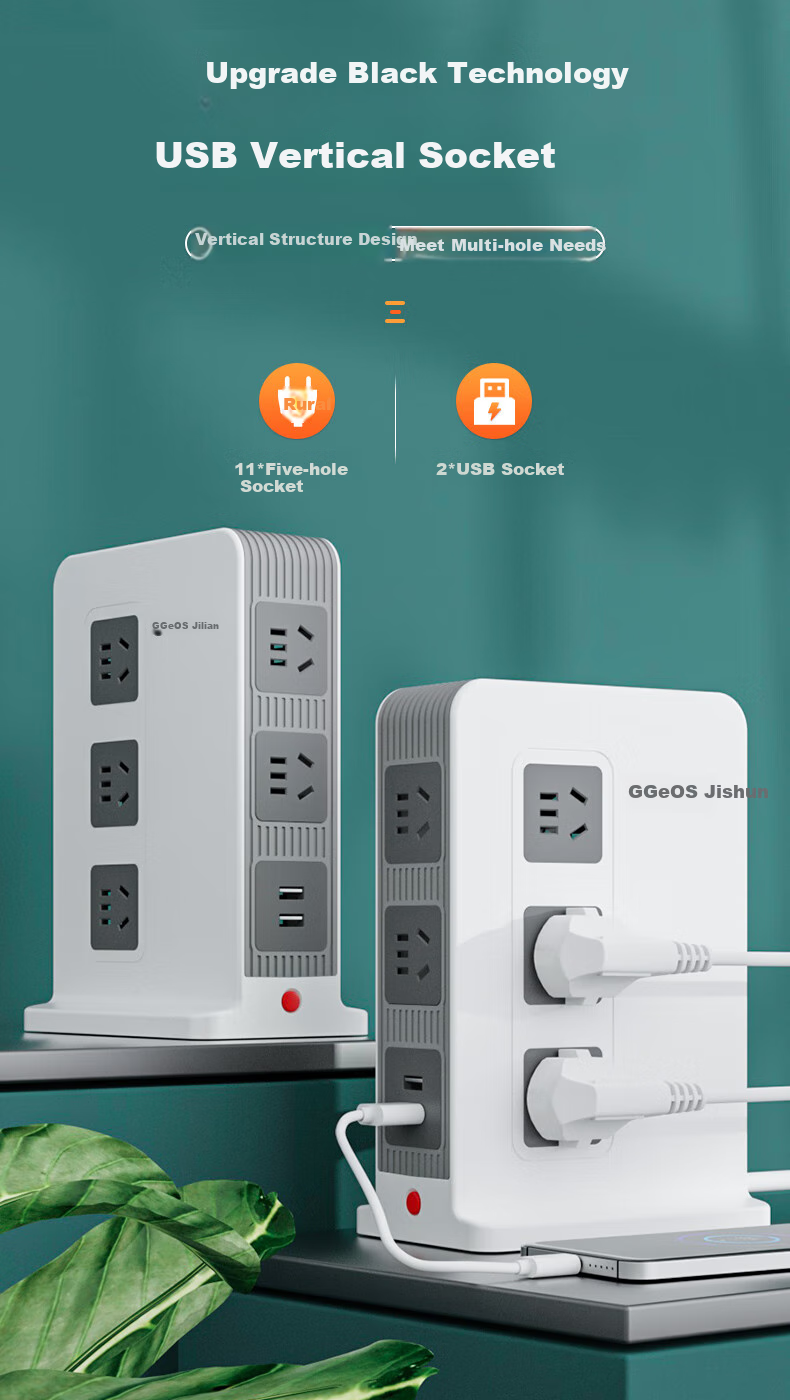 JS JISHUN College Dormitory Power Strip, Vertical Socket, Office Desk Power Strip, USB Multi-Functional Desktop Power Strip, Surge Protector, National Standard, Individual Control, 2.5 Meters 1