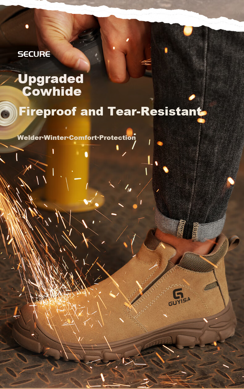 GUYISA Welding Safety Shoes for Men with Steel Toe Cap, Anti-Smashing, Puncture-Resistant, Scald-Proof, Lightweight, Wear-Resistant Work Boots 3005 Size 41 1