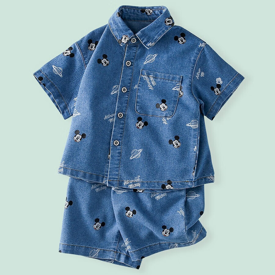 Disney Children's Outfit, Boys And Girls Summer Set, 2026 New Style, Trendy Denim Short-Sleeve Shorts, Casual Two-Piece Set