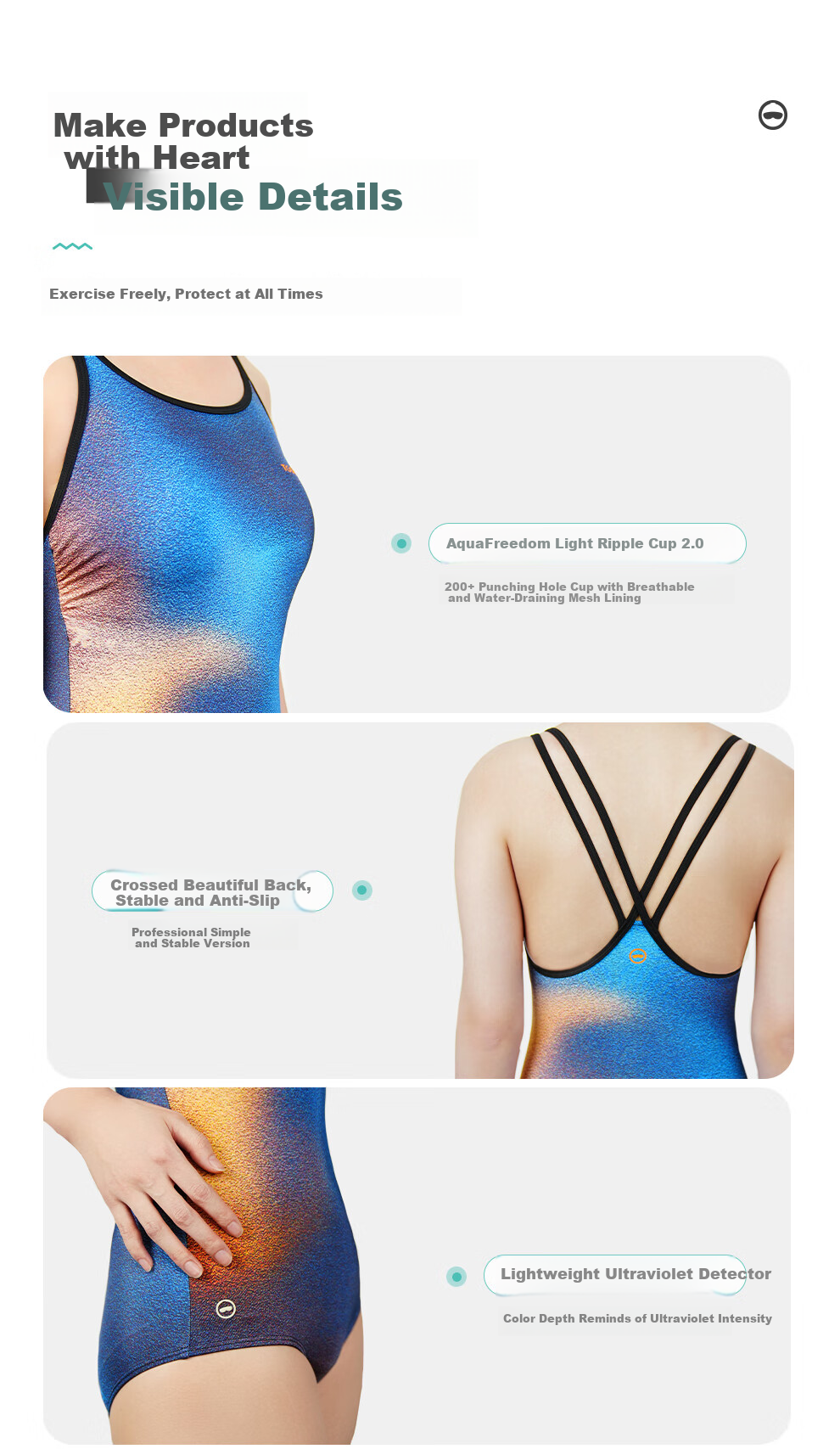 TOSWIM Women's One-Piece Slimming Triangle Strap Swimsuit Blue Ocean Neon M 10