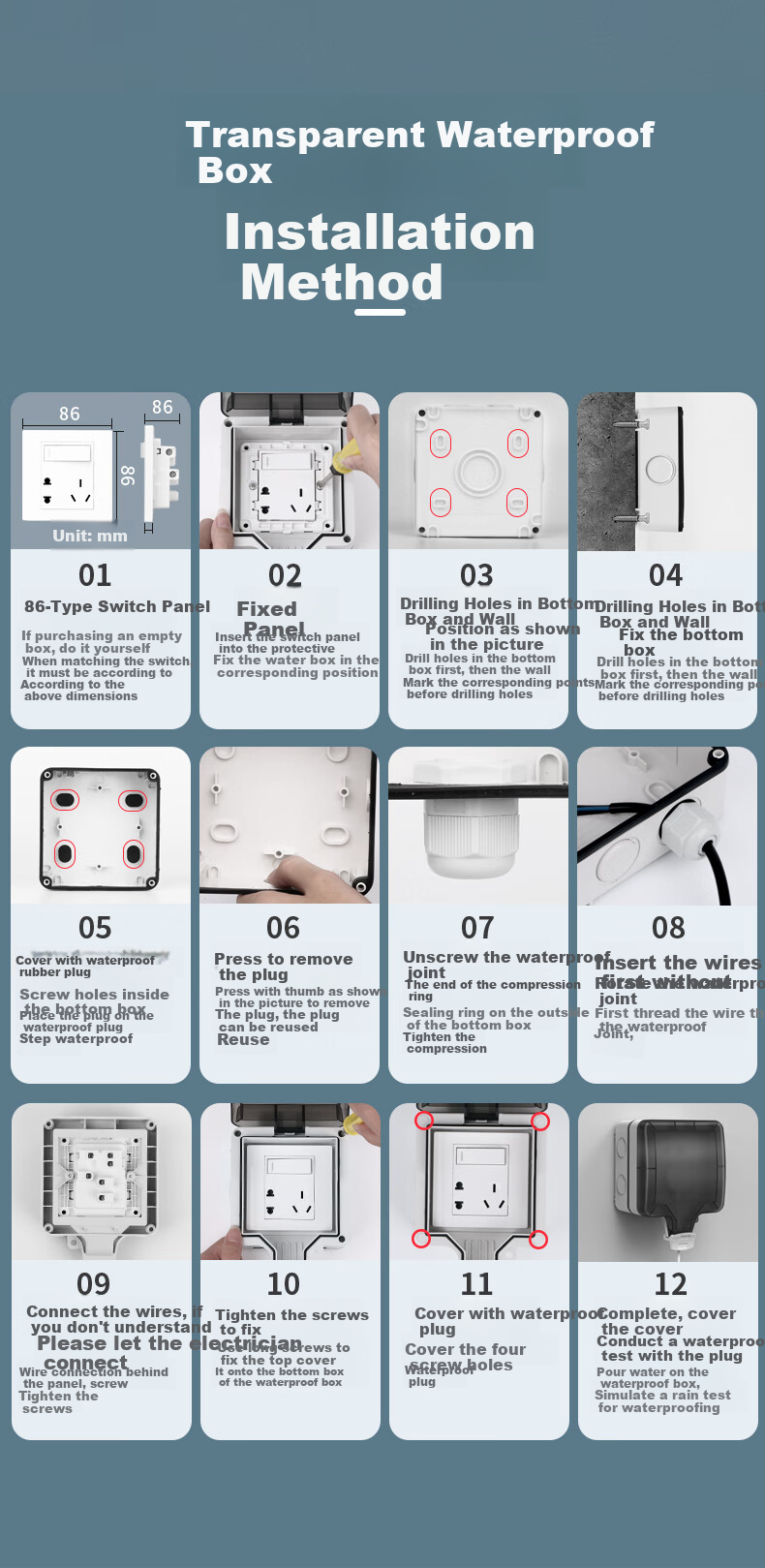 FDD Outdoor Waterproof Switch Socket, Bathroom Power Supply Waterproof Box, Surface And Recessed Installation, Outdoor Storm-Proof Splash-Proof Box, Single Switch Single Control Five-Hole 10A + Waterproof Box [Surface Mounted] 10