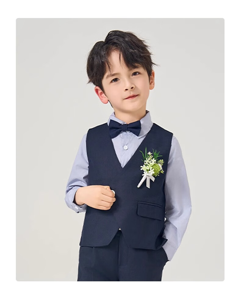 Romon Children's Suit Vest Boys' Piano Dark Blue Vest Student Host Performance Boys' Formal Wear Dark Blue 160 6