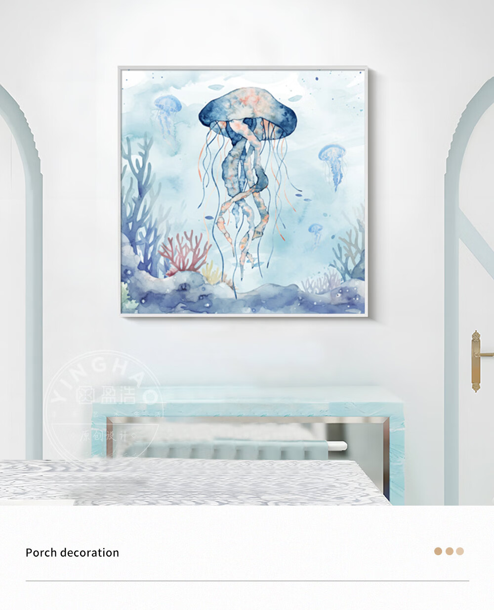 Yinghao Cream Style Living Room Sofa Background Wall Decorative Painting Blue Starfish Faux Silk Texture Square Hanging Art 4
