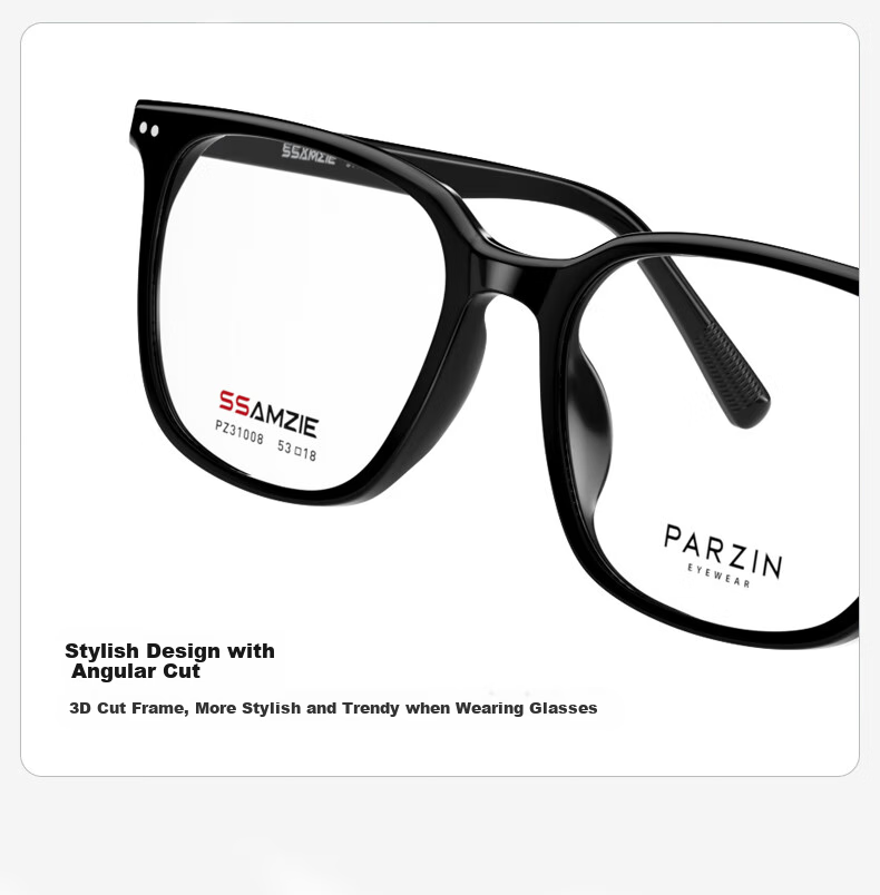 PARZIN Myopia Glasses Frame, Fan Chengcheng Style Face-Slimming Fashionable TR Square Frame Glasses, Can Be Fitted with Prescription Lenses, 31008 7