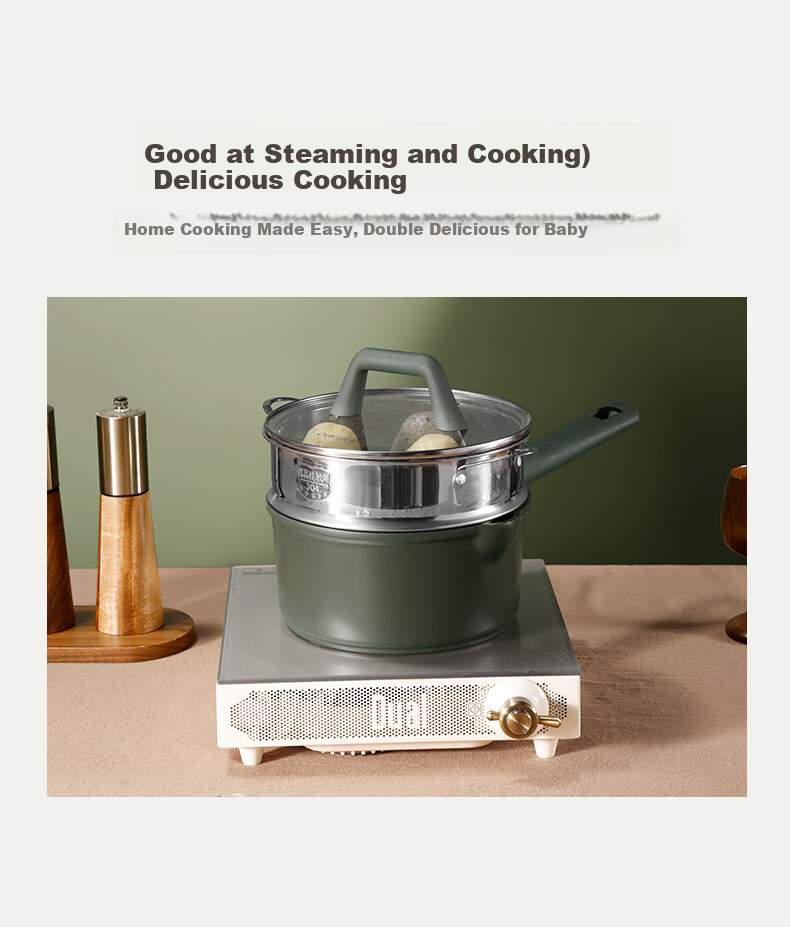 CaROTE Non-Stick Milk Pot, Baby Food Cooker, All-In Pan for Frying, Steaming And Boiling, Suitable for Noodles, Compatible with Gas Stoves, 18cm 2