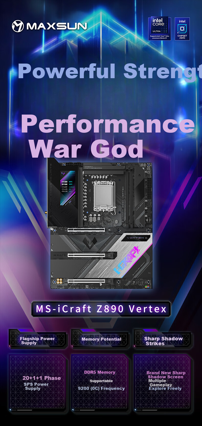 MAXSUN MS-I Craft Z890 Vertex Gaming Motherboard, Supports DDR5 CPU 270K/265KF/250K (Intel Z890/LGA 1851) 1