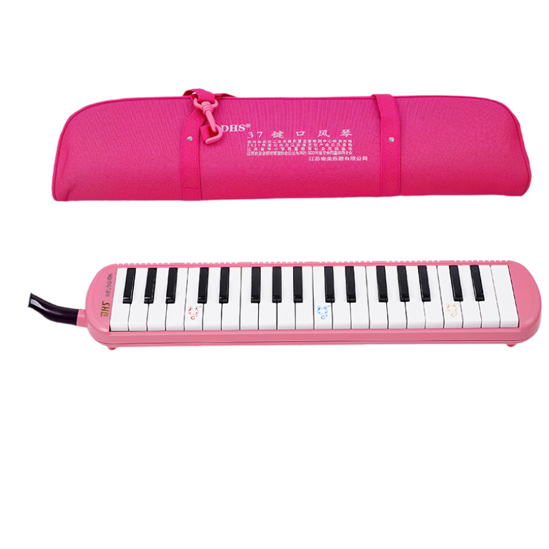 DHS Classroom Instrument 37-Key DHS Melodica, Pink, Canvas Soft Case, with Teaching Tube And Mouthpiece