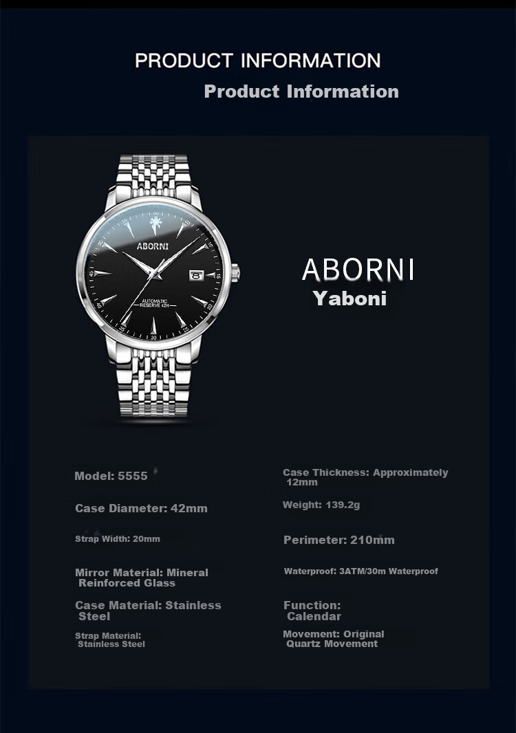 ABORNI Quartz Watch for Men, Mechanical Feel, Business Casual, Fashionable Chinese Brand, New Year's Gift for Boyfriend Or Husband 8
