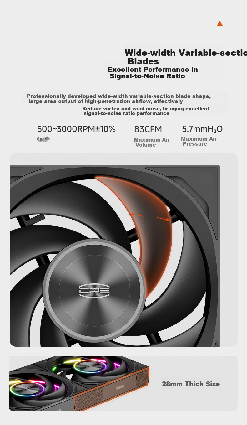 PCCOOLER Light Wing F7 X120R ARGB Three-Pack Black Set, Anti-Leaf 12cm Case Fan, Wireless Building Block/PWM Temperature Control Speed/Double Ball Bearing 3