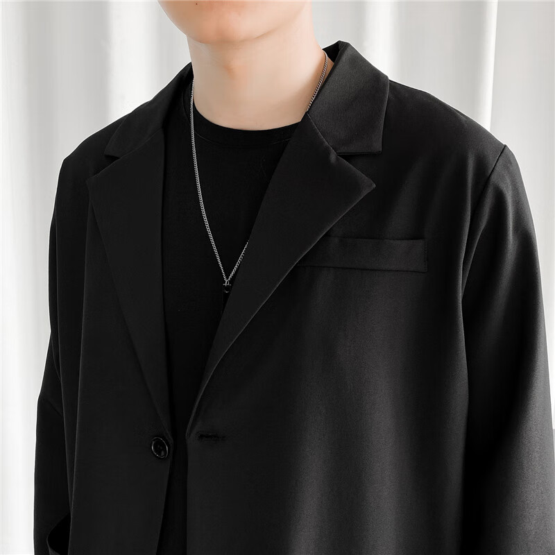 TUCANO Men's Suit Set Korean Style Fashion Two-Piece Business Casual Versatile Jacket and Comfortable Trousers Black XL