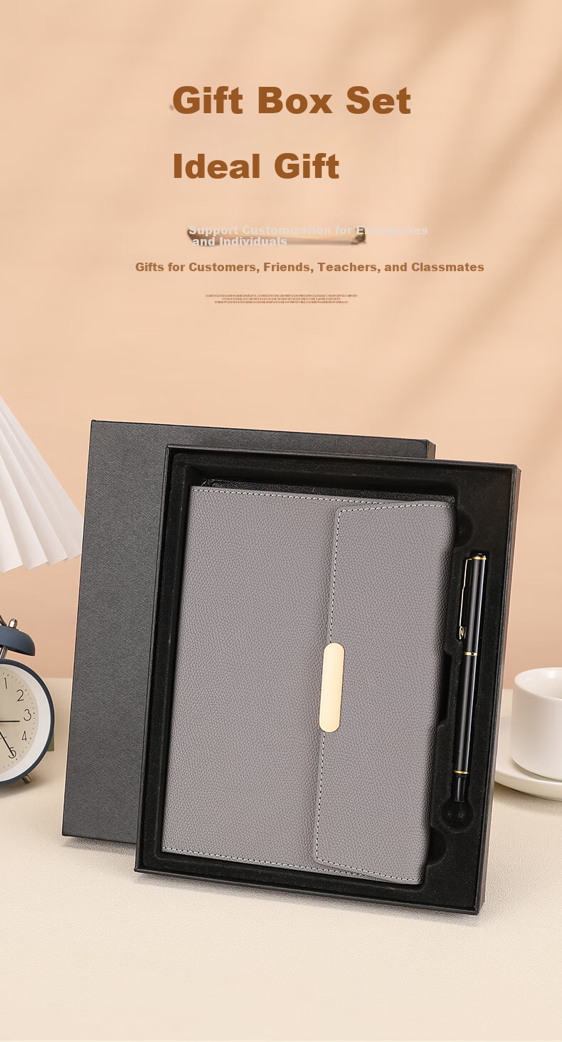 Zhongjianwenju A5 Notebook with Three-Fold Clasp, Business Office Quality Leather Cover, Meeting Journal Diary, Customizable Office Stationery, A5 Brown 61-25 Simple 8