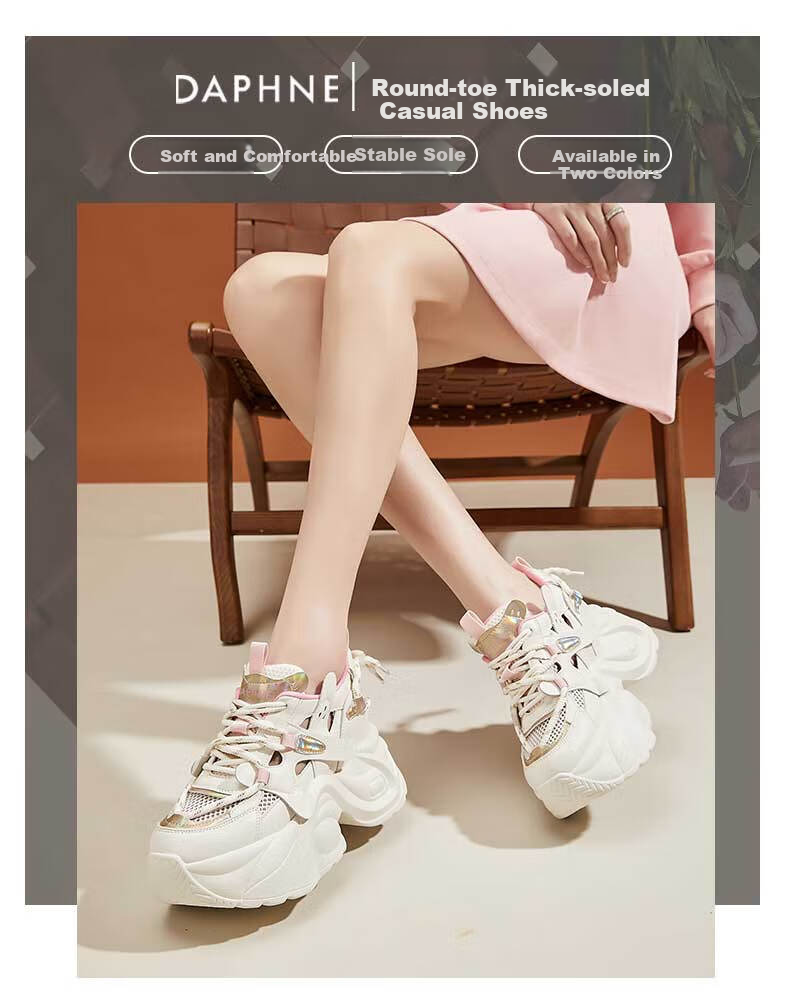 DAPHNE Chunky Dad Sneakers for Women with Hidden Heel Lift, Breathable Mesh Upper, Versatile Casual Sports Shoes for Petite Figures, White And Pink, Size 39 1