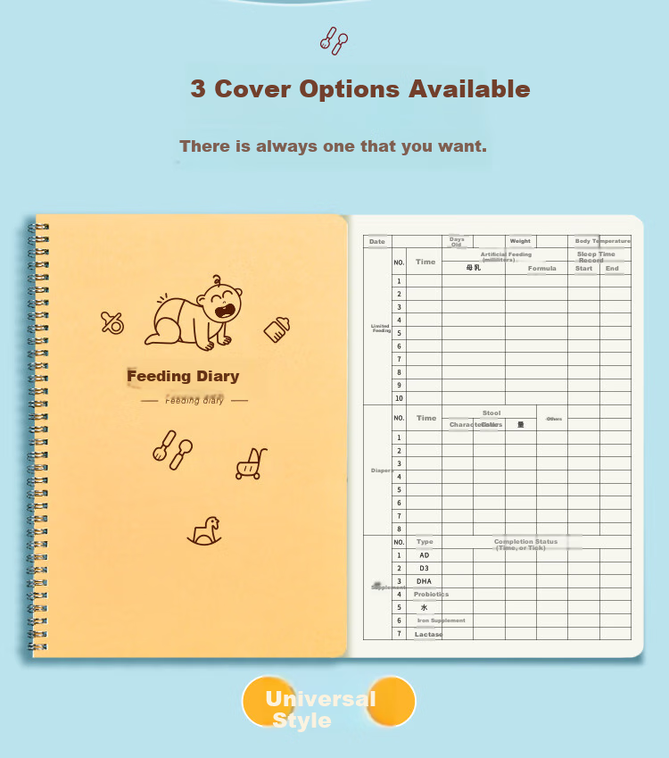 Weikeduoli 2 A5 Feeding Record Books for Baby Boys, Breastfeeding Diary, Newborn Growth Record Manual, Infant Supplementary Food Feeding Book, Soft Spiral Notebook, Can Record 100 Days [Internet Bestseller] 15