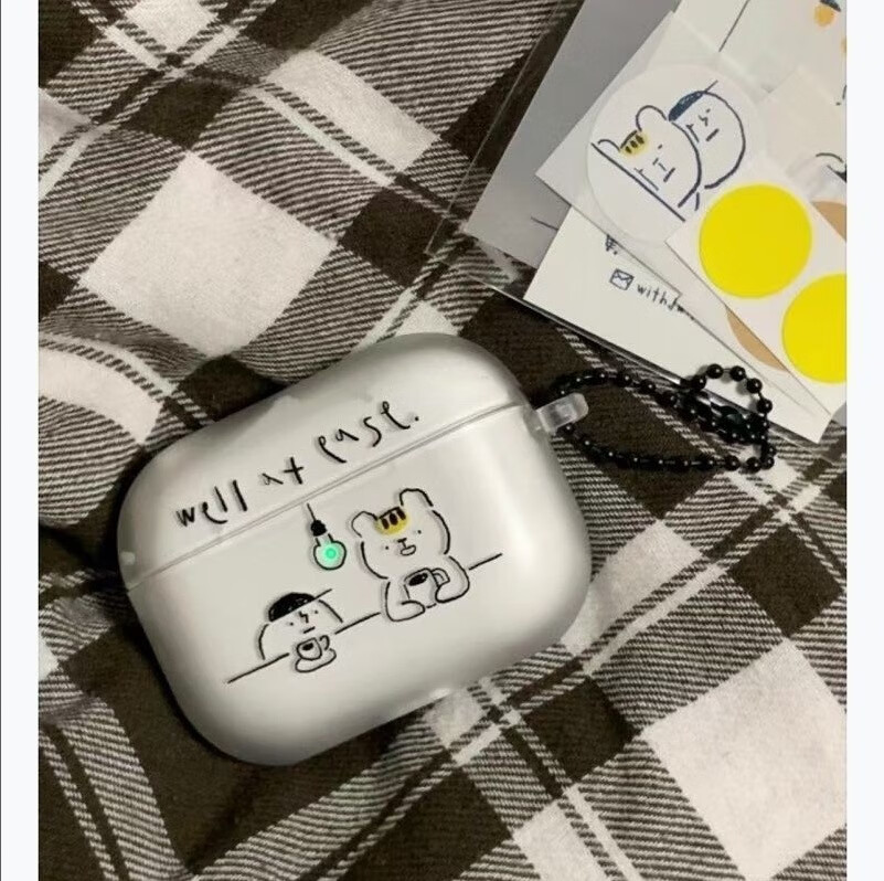 Beiyipin Cute Bear AirPods Case Compatible with AirPods 2/3/4th Gen, Coffee and Light Design, Ins Style Protective Cover for Apple Bluetooth Earphones 4