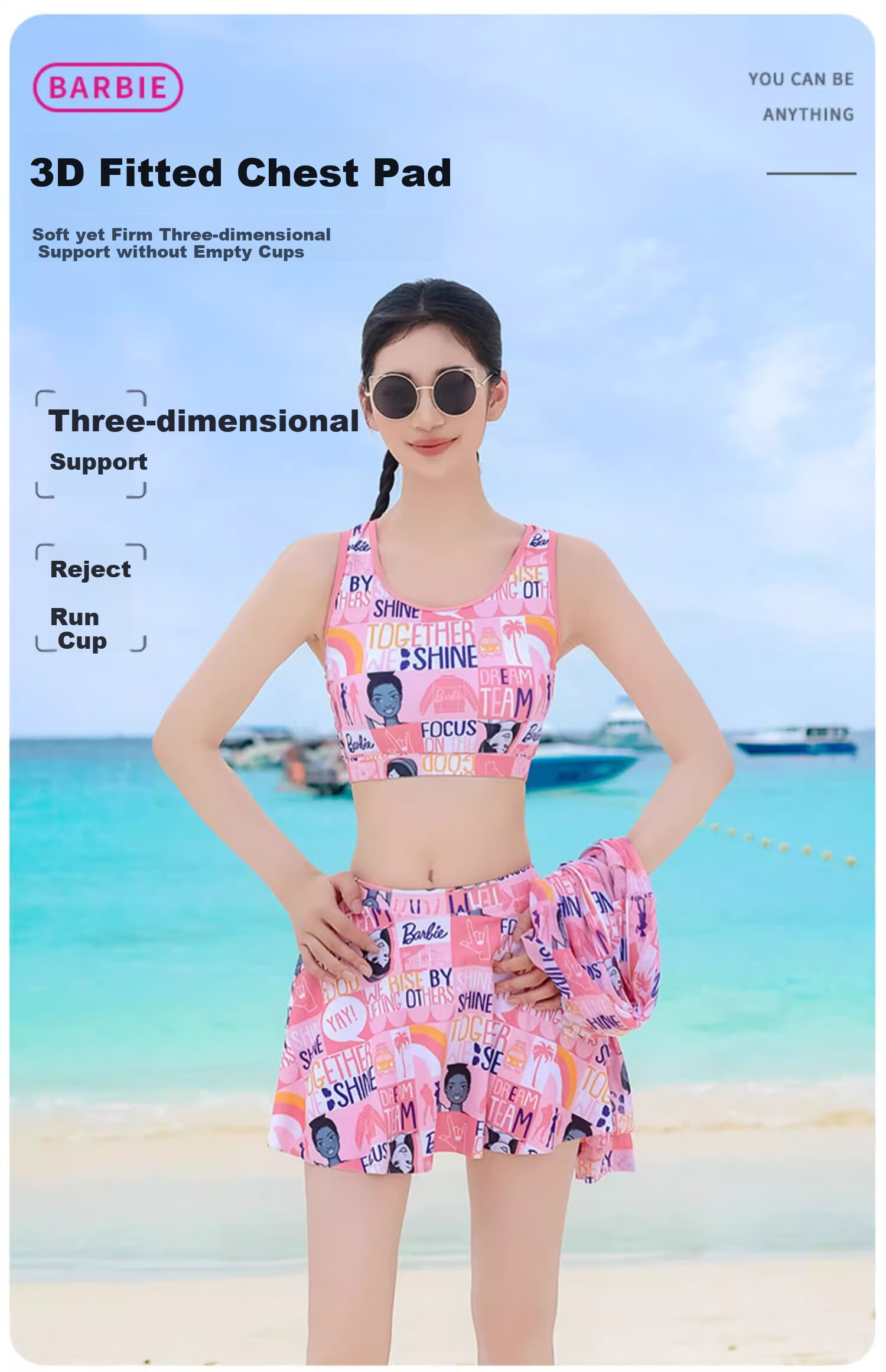 Barbie Women's Two-Piece Swimsuit, Plus Size, Slimming, Conservative, for Beach Vacation And Hot Springs, Casual Three-Piece Swimwear Set 7