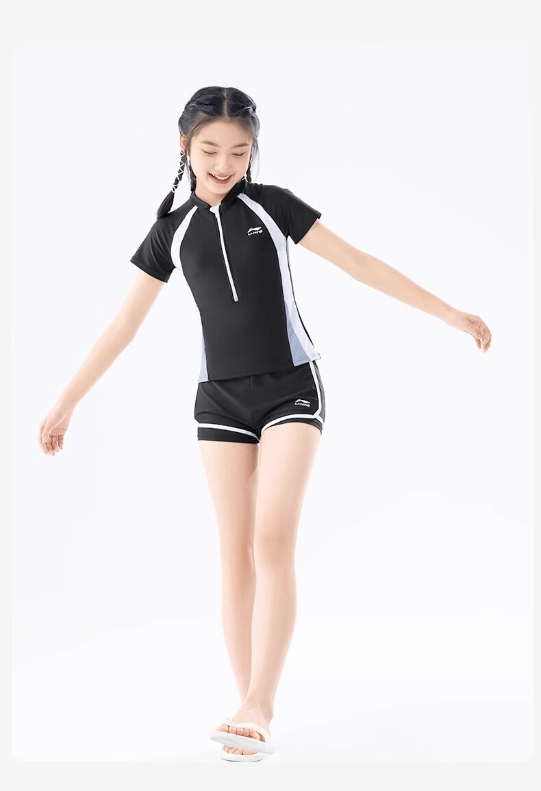 Li-Ning Children's Two-Piece Swimsuit for Girls, 2025 New Style Swimwear for Older Children And Teenagers, Sun Protection Conservative Swimsuit Set 4