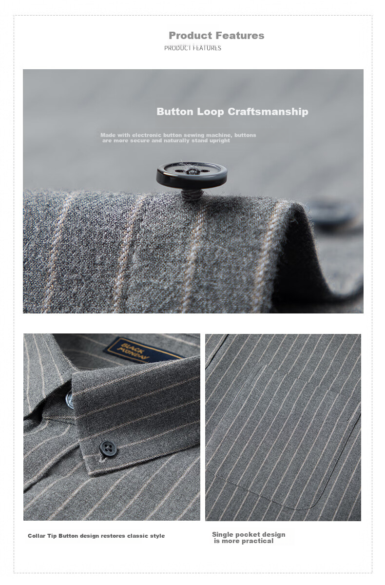 BLACKMONDAY Premium Pure Cotton Brushed Striped Long-Sleeve Shirt for Men, All-Cotton Wrinkle-Resistant No-Iron Business Casual Dress Shirt 8
